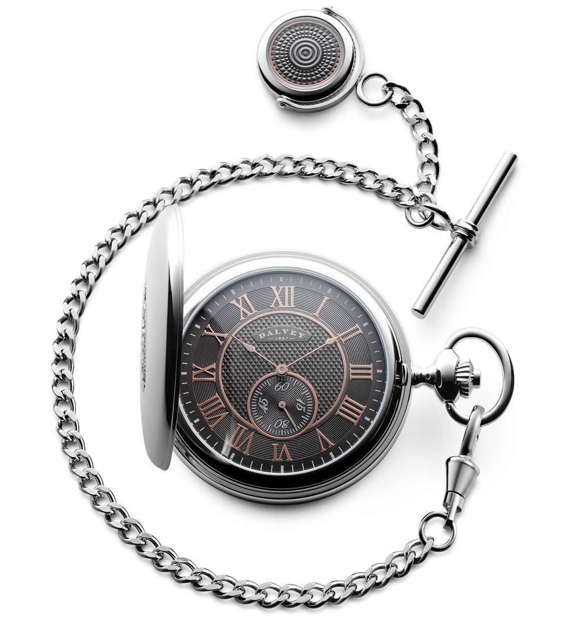 Heavy Sterling Silver Double Albert Pocket Watch Chain with Fob:  ashlandwatches.com