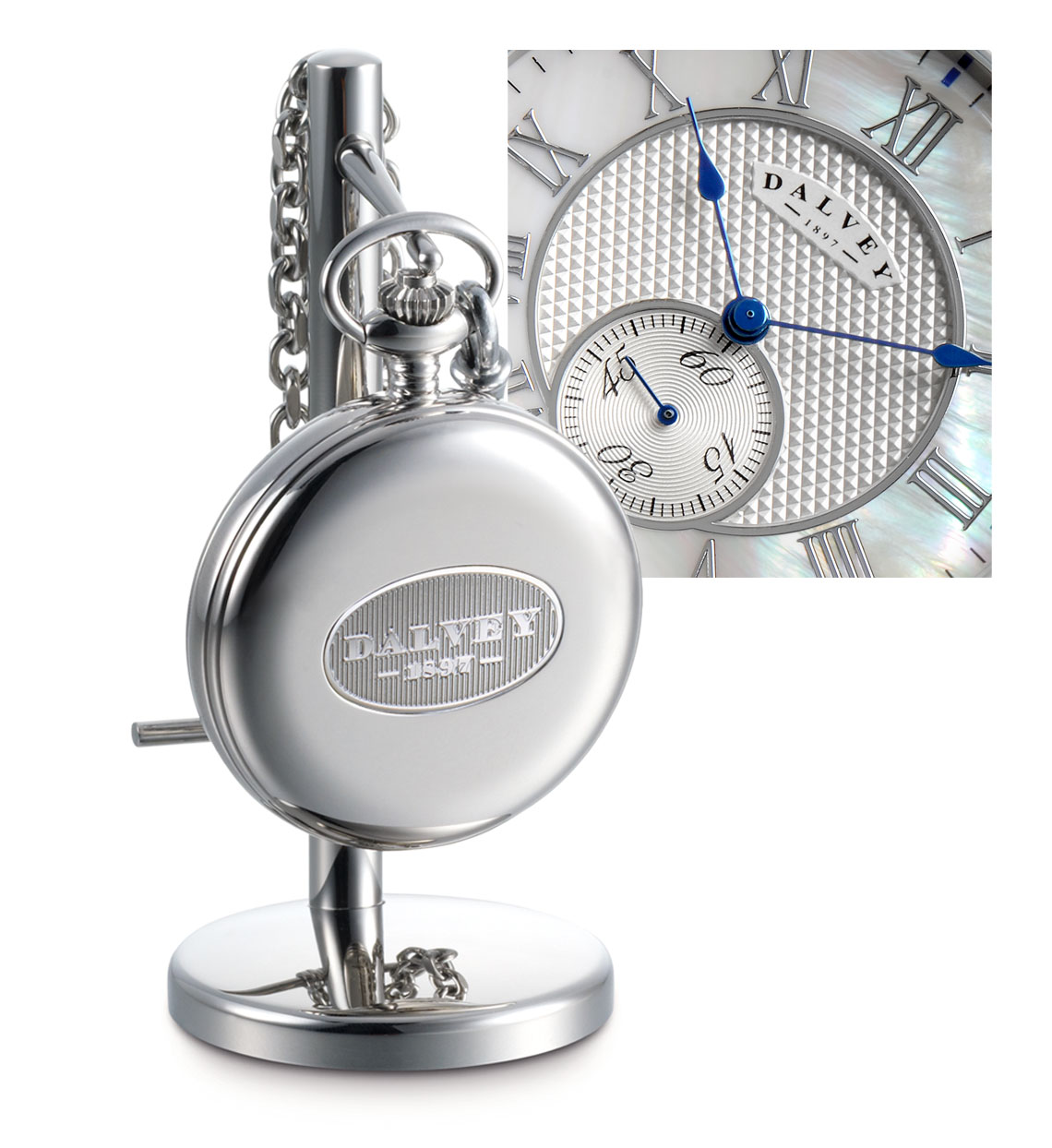 Full Hunter Pocket Watch White Mother Of Pearl & Stand - Dalvey