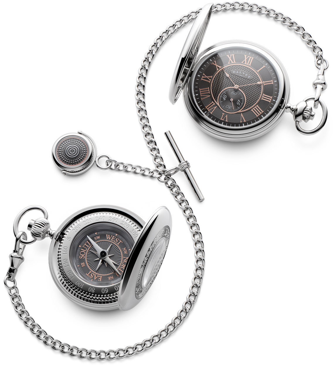 vreugde Uit Afwijzen Pocket Watch Pocket Compass and Double Albert Gift Set Grey and Rose Gold -  Dalvey