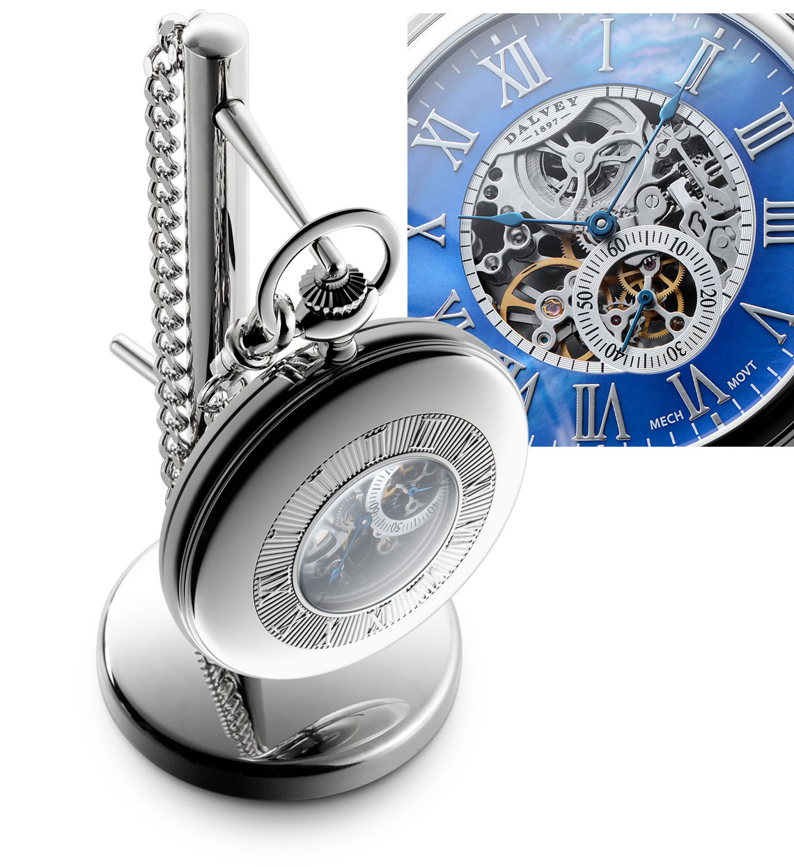 VIGOROSO Automatic Mechanical Pocket Watch Vintage Blue Flowers Painting  Pendant Clock Pouch Fob Chain Watch Men Women Gifts - Walmart.com