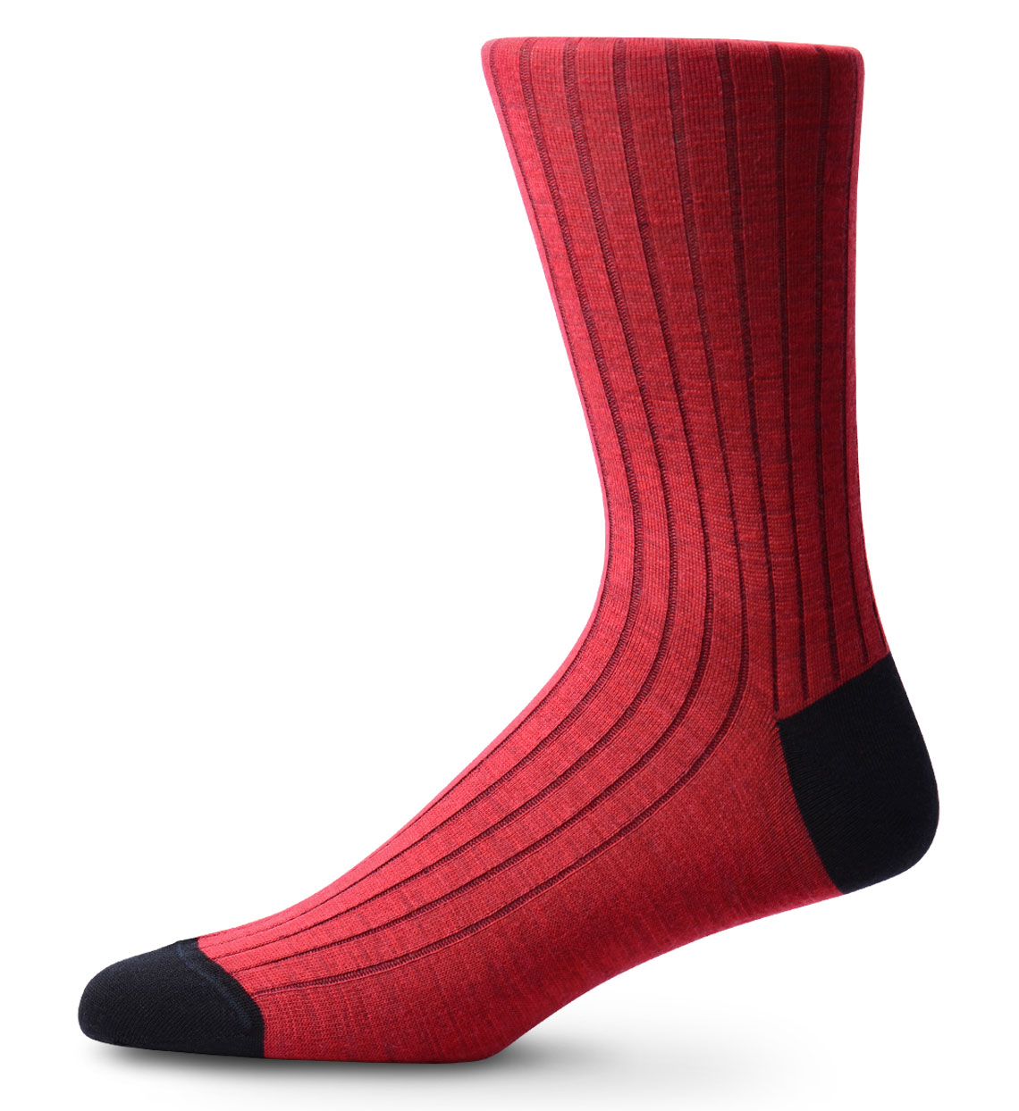 Italian Merino Wool Socks Contrast Rib Red & Navy - Dalvey